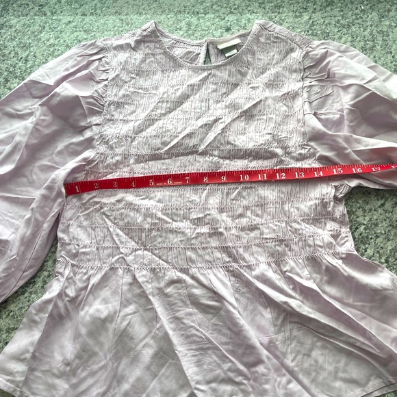 Stylish Puffed Sleeve Pull Over Blouse Light Pink/ Violet Ruffled Top - Picture 9 of 11